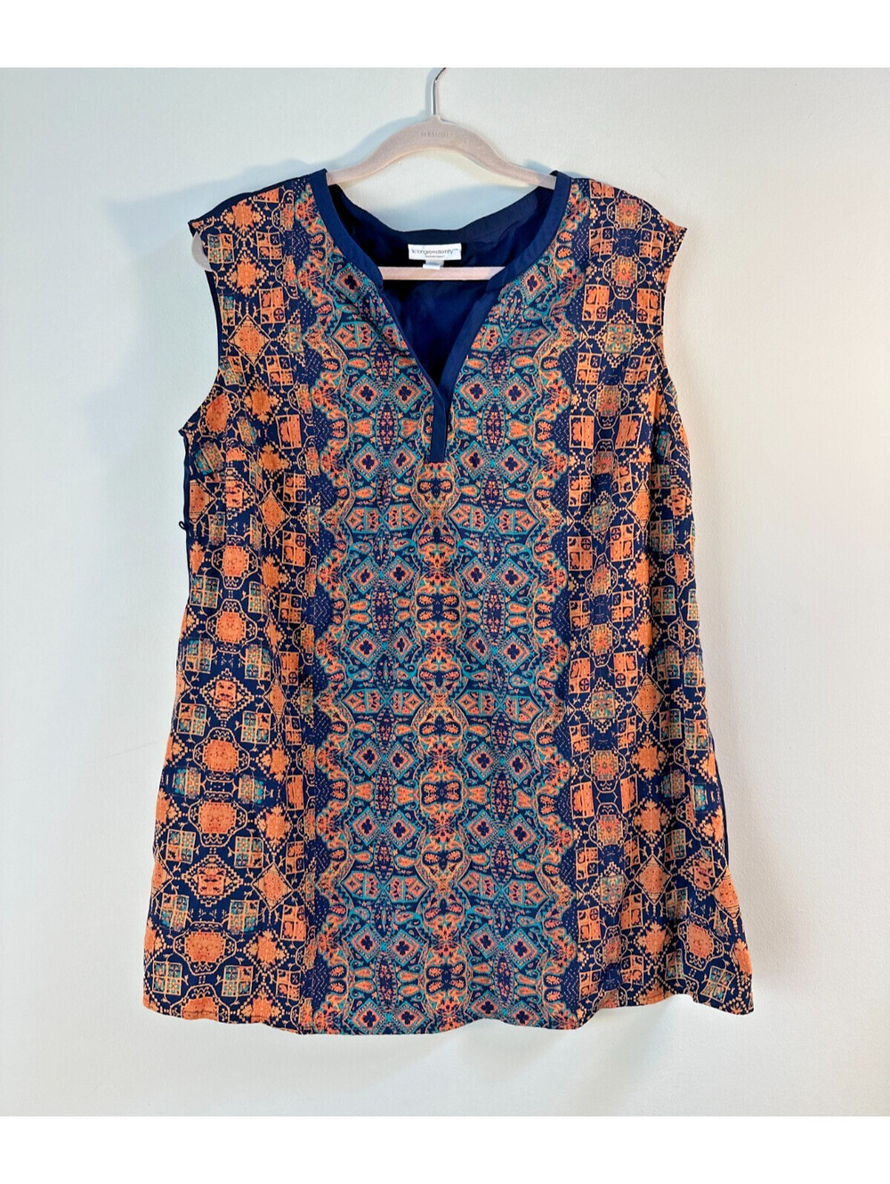 Liz Lange Maternity Tunic Top Womens Large Blue Orange Geometric Sleeveless